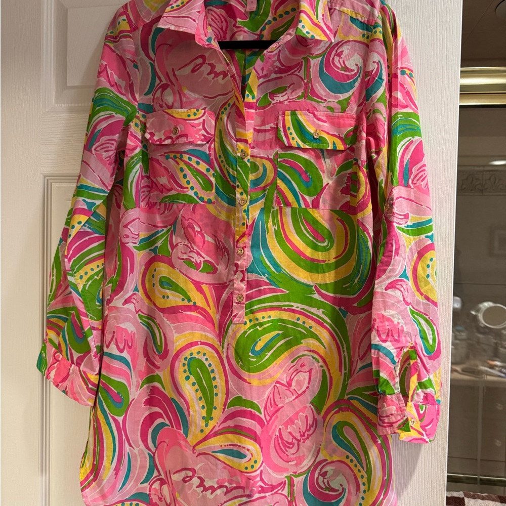 Lilly Pulitzer Captiva Flamingo print tunic coverup sz Medium